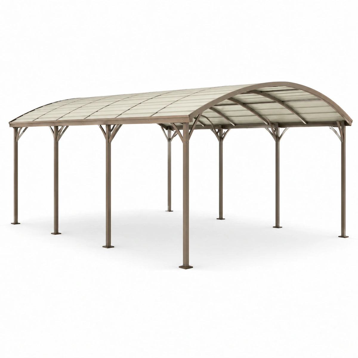 Freistehender Carport 500 × 300 × 280 cm aus braunem Stahl mit transparentem Polycarbonatdach
