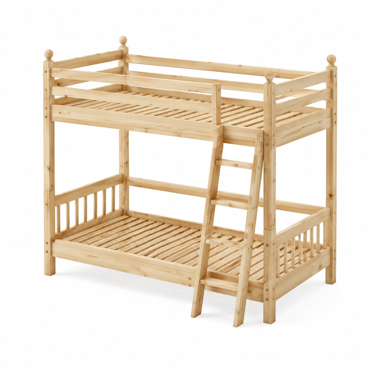 Etagenbett aus Kiefernholz Natur, 208 x 98 x 170 cm, mit Leiter und Lattenrosten