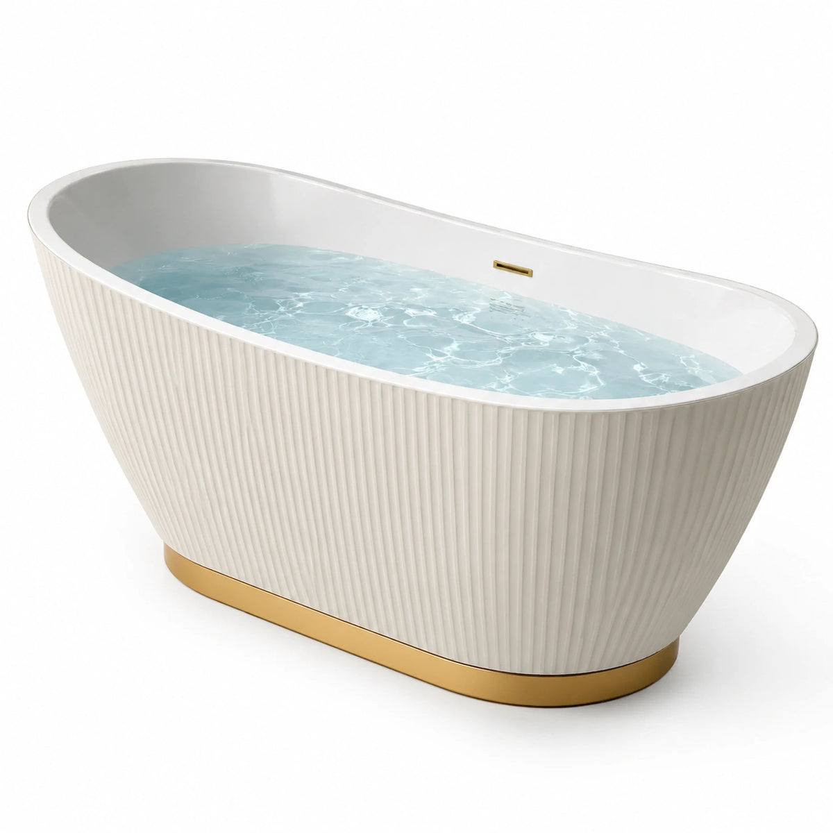 Freistehende ovale Acrylbadewanne 170 × 80 × 58 cm in Weiß/Gold mit gerippter Außenseite
