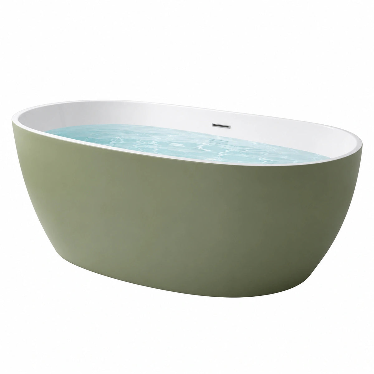 Freistehende ovale Badewanne aus Acryl, 170 × 80 × 58 cm, Grün/Weiß, mit Überlauf