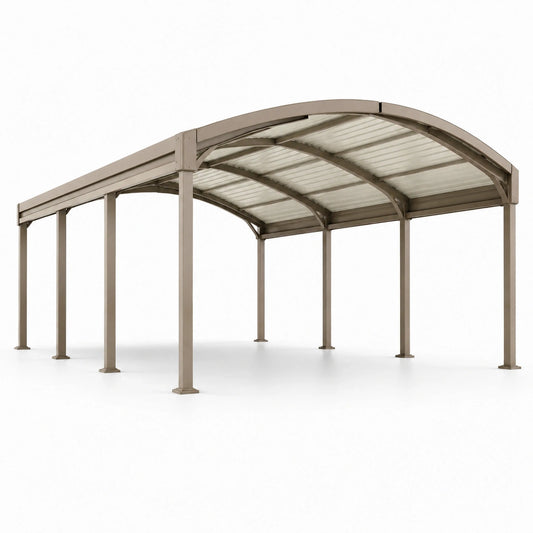 Carport 500 × 300 × 270 cm aus Aluminium in Taupe mit transparentem Polycarbonatdach