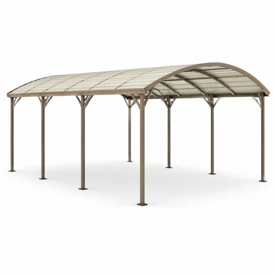 Freistehender Carport 500 × 300 × 280 cm aus braunem Stahl mit transparentem Polycarbonatdach