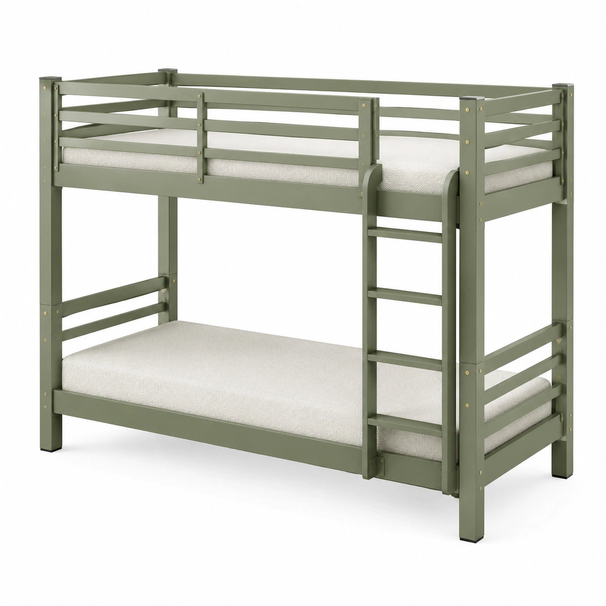 Olivgrünes Etagenbett aus Holz 209 × 99 × 160 cm für Matratzen 90 × 200 cm mit Leiter und Absturzsicherung