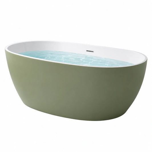 Freistehende ovale Badewanne aus Acryl, 170 × 80 × 58 cm, Grün/Weiß, mit Überlauf