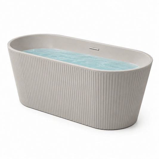 Freistehende Mineralguss-Badewanne Beige, 170 × 80 × 58 cm, geriffelte Oberfläche