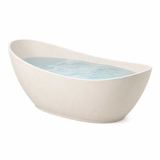 Freistehende ovale Badewanne aus weißem Acryl, 170 × 75 × 58 cm