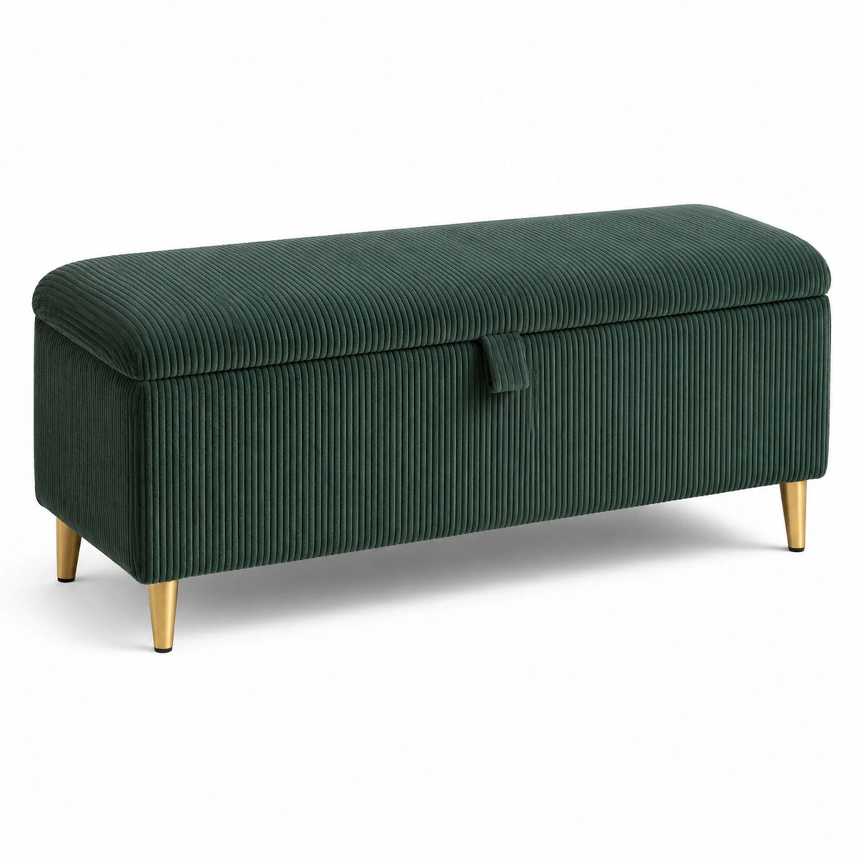 Gepolsterte Sitzbank mit Stauraum aus Cordstoff, Dunkelgrün/Gold, 100 × 40 × 45 cm