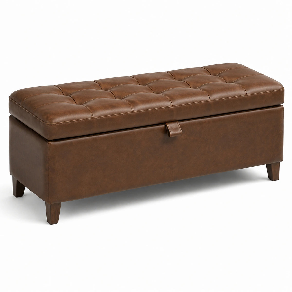 Gepolsterte Sitzbank mit Stauraum aus braunem Kunstleder, 120 × 45 × 50 cm