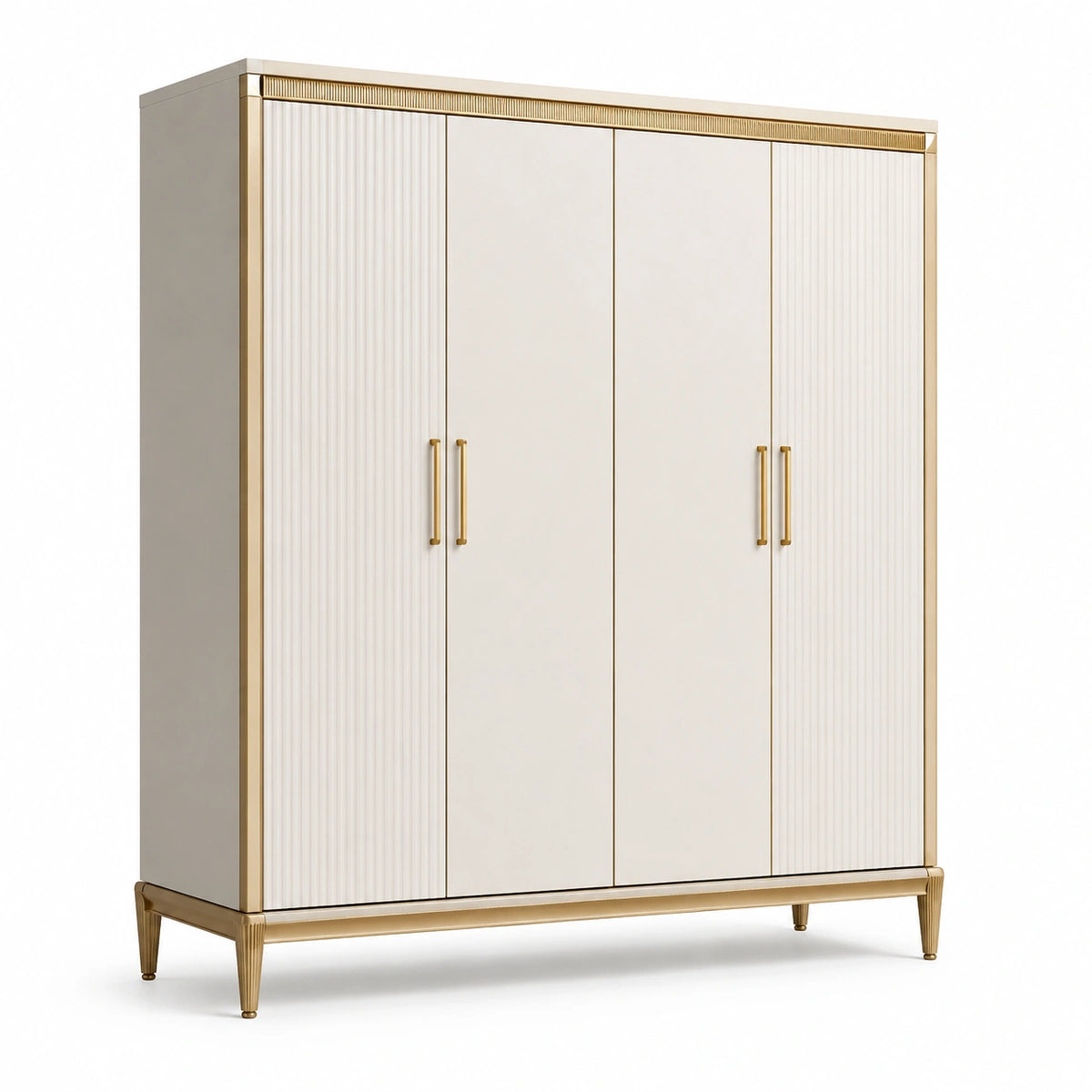 4-türiger Kleiderschrank 200 × 60 × 200 cm in Creme und Gold mit geriffelten Fronten