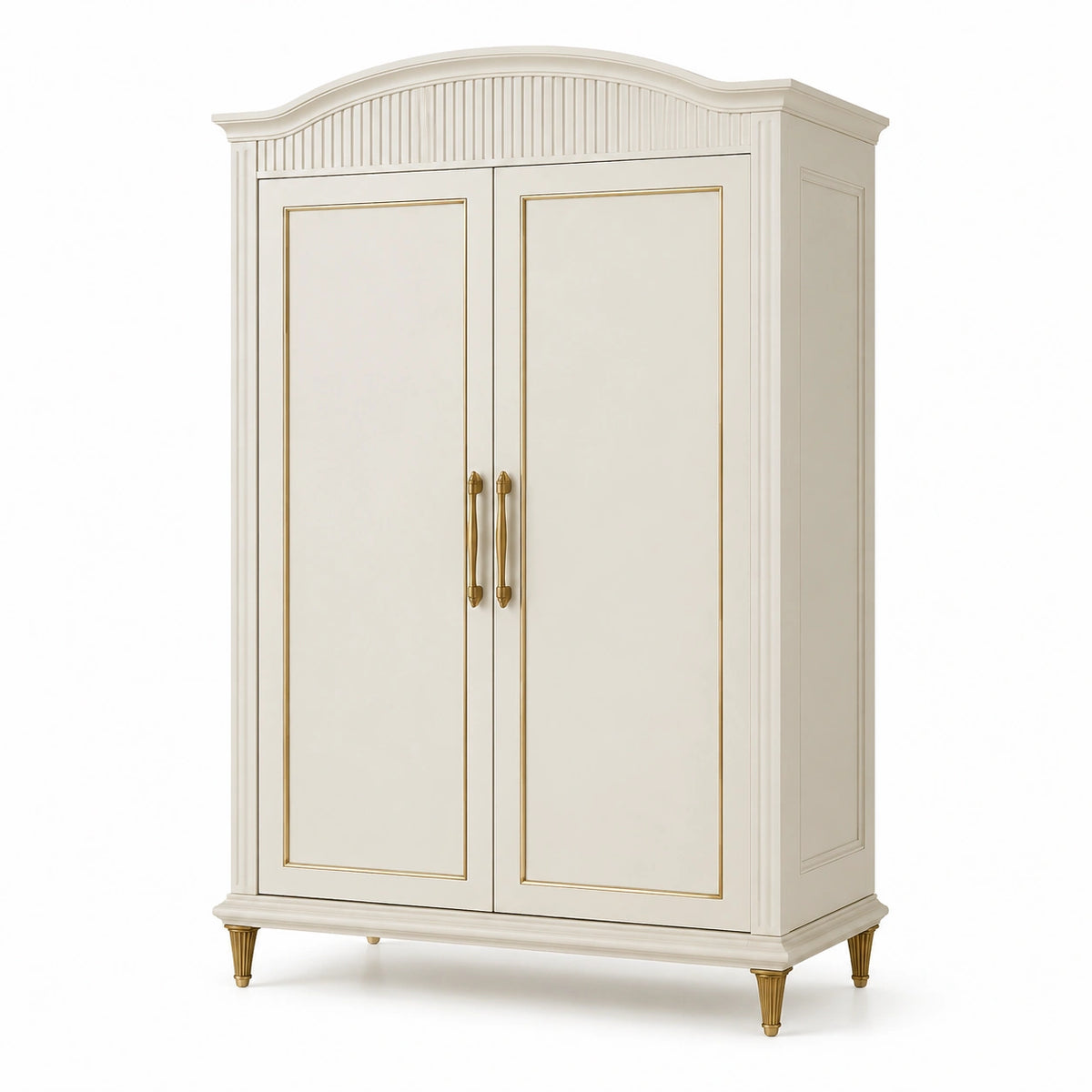 Klassischer zweitüriger Kleiderschrank, 100 × 60 × 200 cm, Creme/Gold