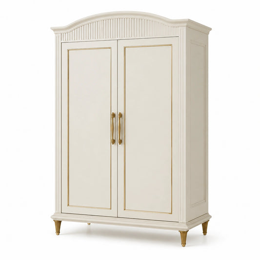 Klassischer zweitüriger Kleiderschrank, 100 × 60 × 200 cm, Creme/Gold