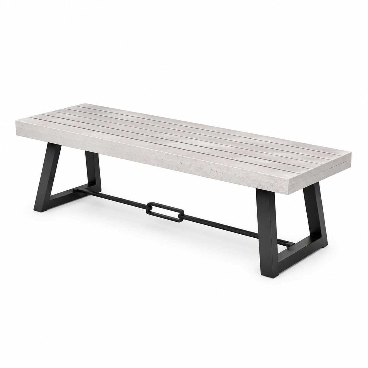Gartenbank im Industriestil, Beton und Stahl, 180 × 40 × 45 cm, Hellgrau/Schwarz