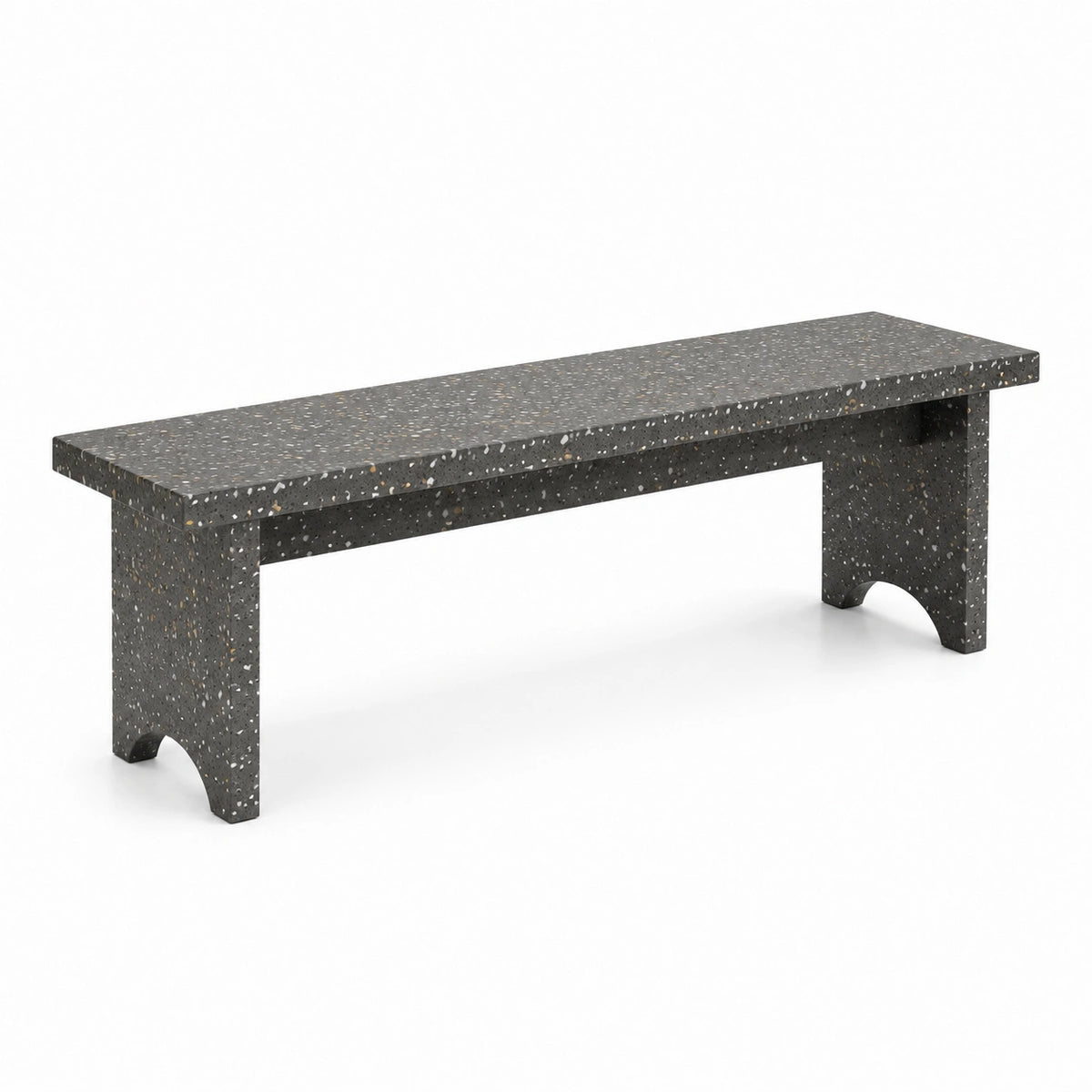 Moderne Sitzbank aus Beton in Schwarz/Weiß/Beige, Terrazzo-Optik, 120 × 35 × 45 cm