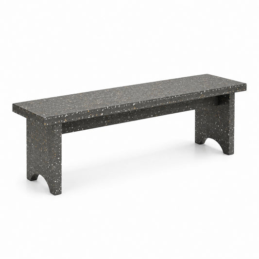Moderne Sitzbank aus Beton in Schwarz/Weiß/Beige, Terrazzo-Optik, 120 × 35 × 45 cm