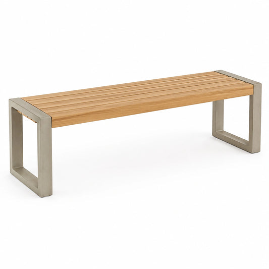 Moderne Gartenbank aus Holz und Metall, Natur/Grau, 180 × 40 × 45 cm